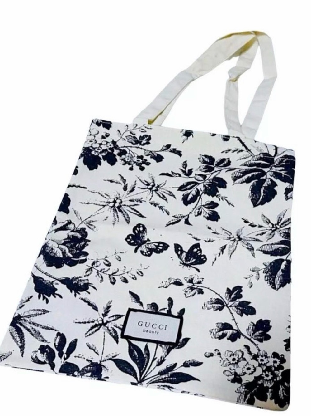 NWT Gucci Beauty Floral Butterfly Canvas Tote Bag Black Cream
